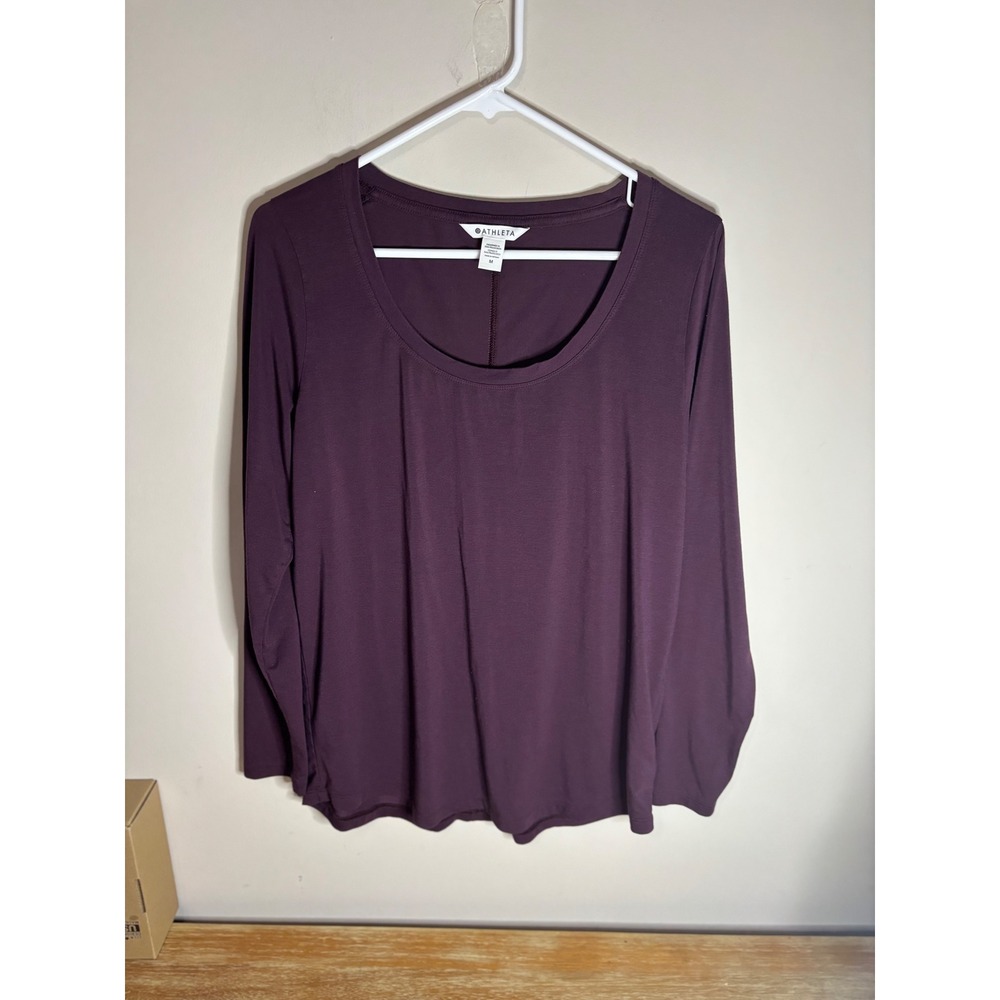 Athleta Stratus II Top Plum Purple Scoop Neck Long Sleeve Shirt Size‎ M 988022